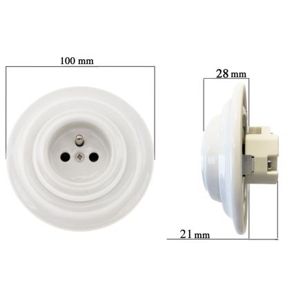 Bohemia-Design - Presa a muro in porcellana stile retrò con cornice SCHUKO 250V/16A, bianca