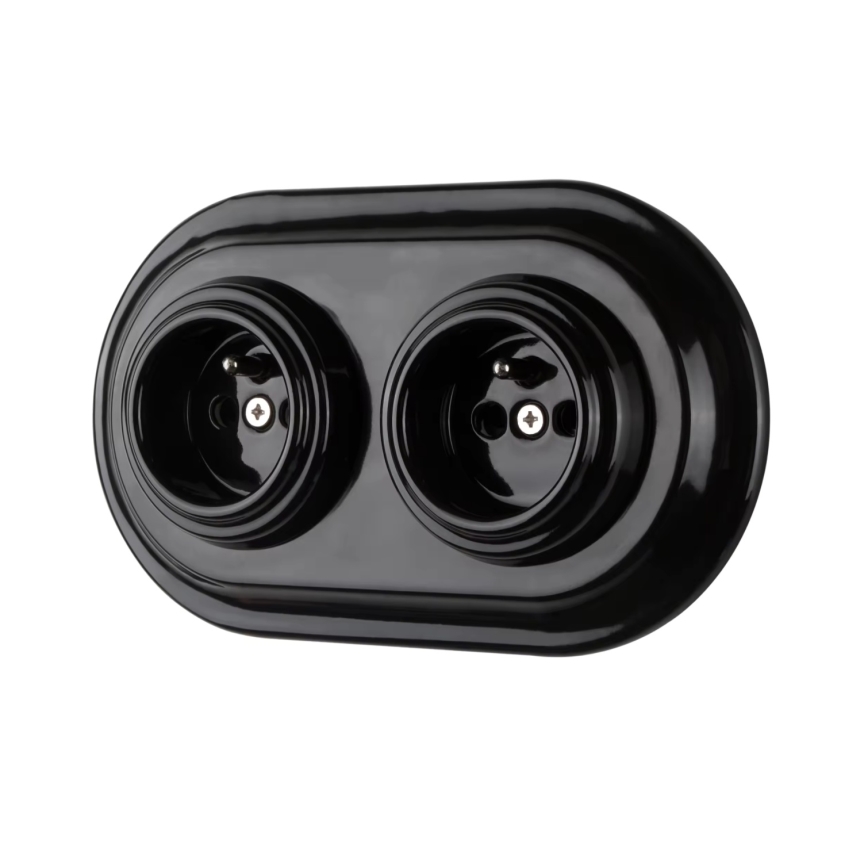 Bohemia-Design - Presa domestica in porcellana in stile retrò senza cornice 250V/16A nera