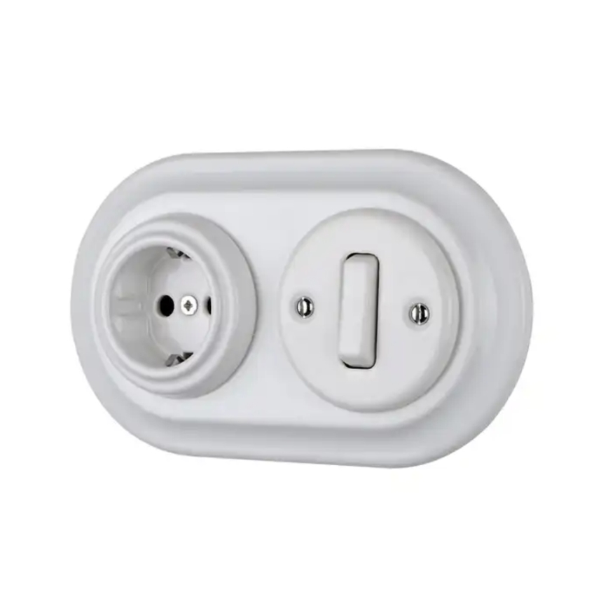 Bohemia-Design - Presa elettrica domestica in porcellana stile retrò senza cornice 250V/16A bianca