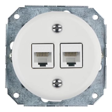 Bohemia-Design - Presa Ethernet in porcellana dal design retrò senza cornice, 2x CAT.5E, bianca