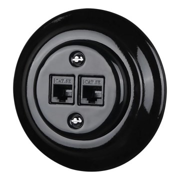 Bohemia-Design - Presa Ethernet in porcellana stile retrò con cornice 2xCAT.5E nera