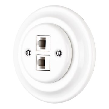 Bohemia-Design - Presa Ethernet retrò in porcellana con cornice, 2x CAT.5E, bianca