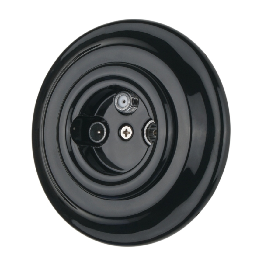 Bohemia-Design - Presa TV/SAT-W in porcellana stile retrò con cornice, nera