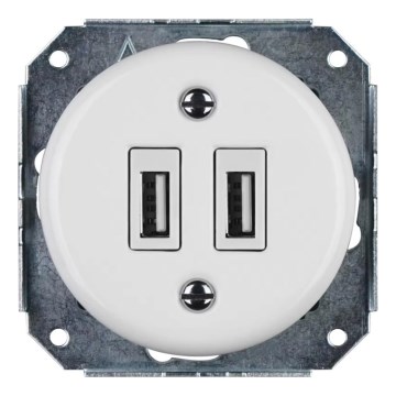 Bohemia-Design - Presa USB in porcellana stile retrò senza cornice, 2x USB-A, bianca
