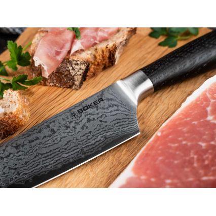 Böker - Coltello da chef in acciaio damascato DAMAST 19,8 cm, manico in quercia