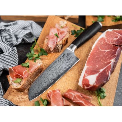 Böker - Coltello da cucina santoku in damasco DAMAST 16,5 cm rovere