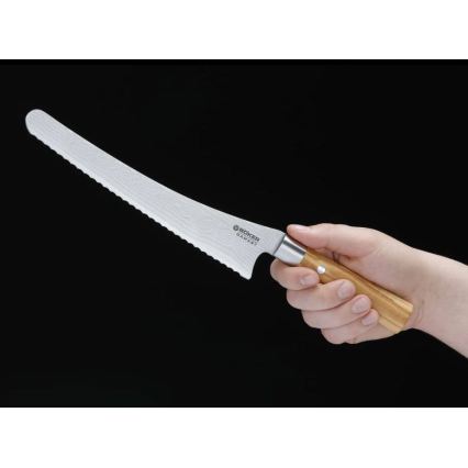 Böker - Coltello da pane in damasco DAMAST OLIVE 23,5 cm legno d'ulivo