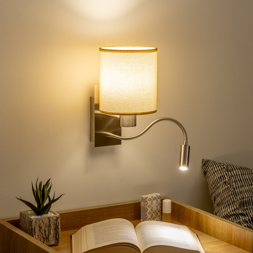 Brilagi - LED Lampada flessibile da muro NUBILA 1xE27/25W/230V + LED/3W cromo opaco/marrone chiaro
