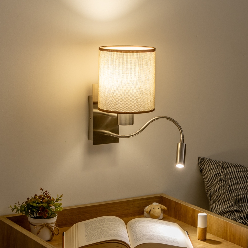 Brilagi - LED Lampada flessibile da muro NUBILA 1xE27/25W/230V + LED/3W cromo opaco/marrone