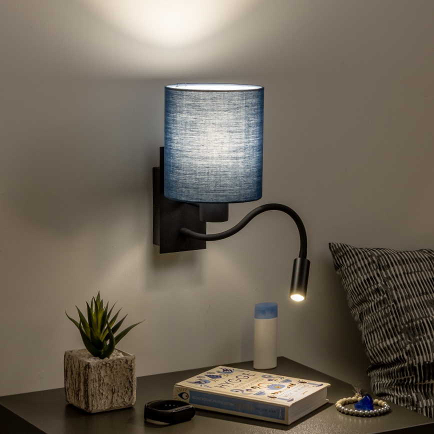 Brilagi - LED Lampada flessibile da muro NUBILA 1xE27/25W/230V + LED/3W nero/blu scuro