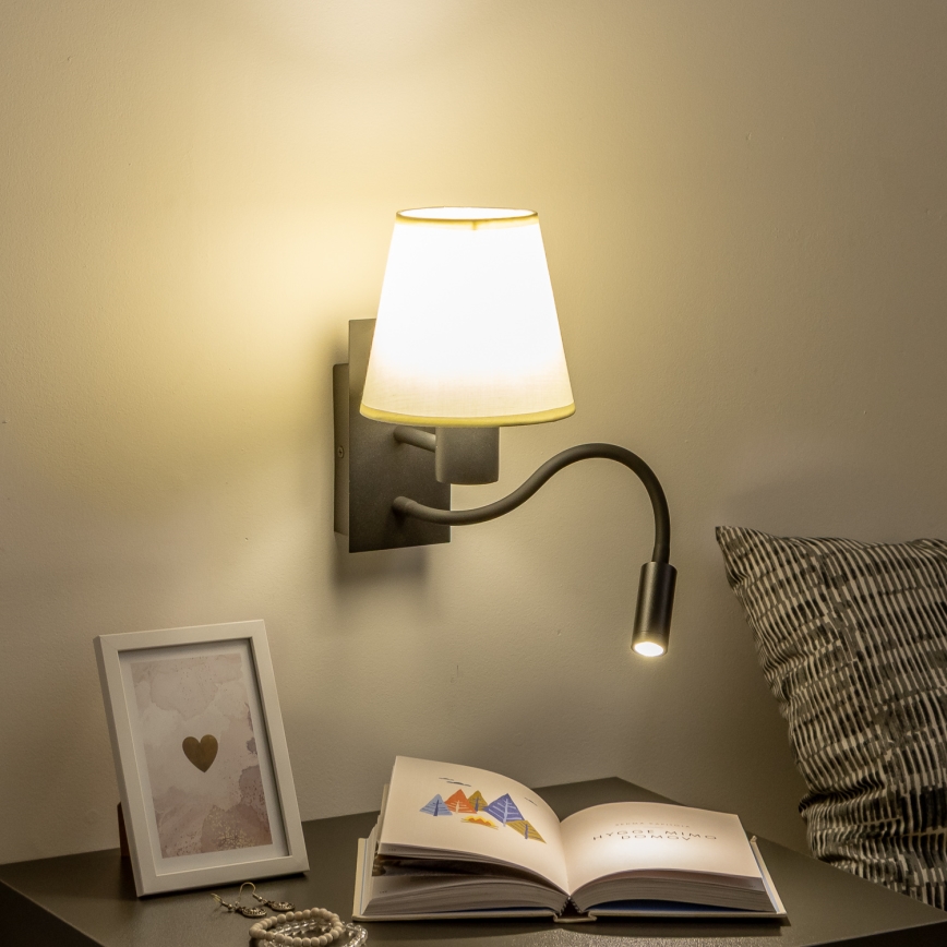 Brilagi - LED Lampada flessibile da muro NUBILA 1xE27/25W/230V + LED/3W nero/color crema