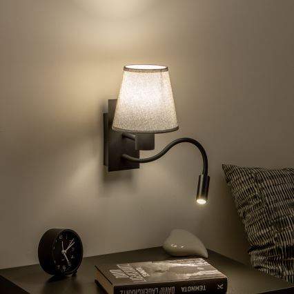 Brilagi - LED Lampada flessibile da muro NUBILA 1xE27/25W/230V + LED/3W nero/grigio