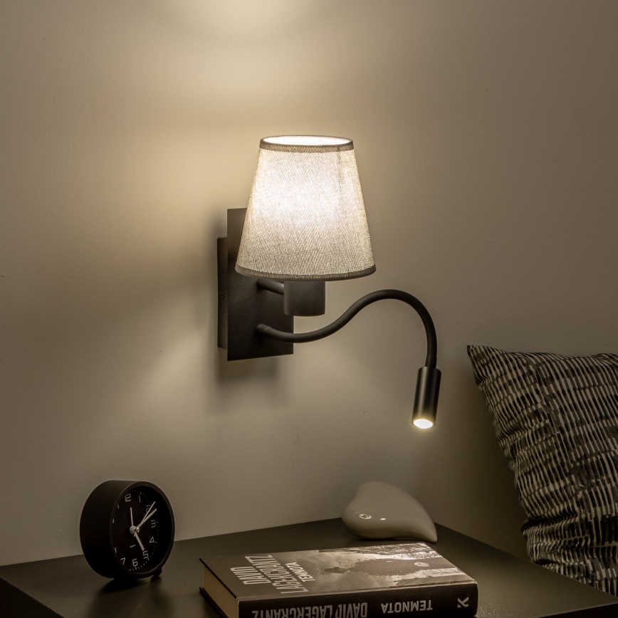 Brilagi - LED Lampada flessibile da muro NUBILA 1xE27/25W/230V + LED/3W nero/grigio