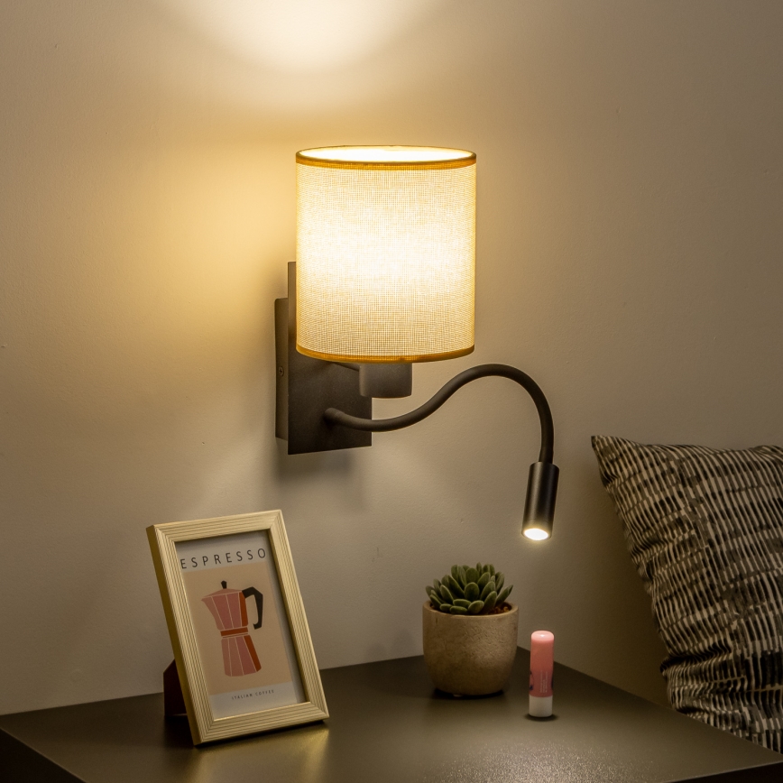 Brilagi - LED Lampada flessibile da muro NUBILA 1xE27/25W/230V + LED/3W nero/marrone chiaro
