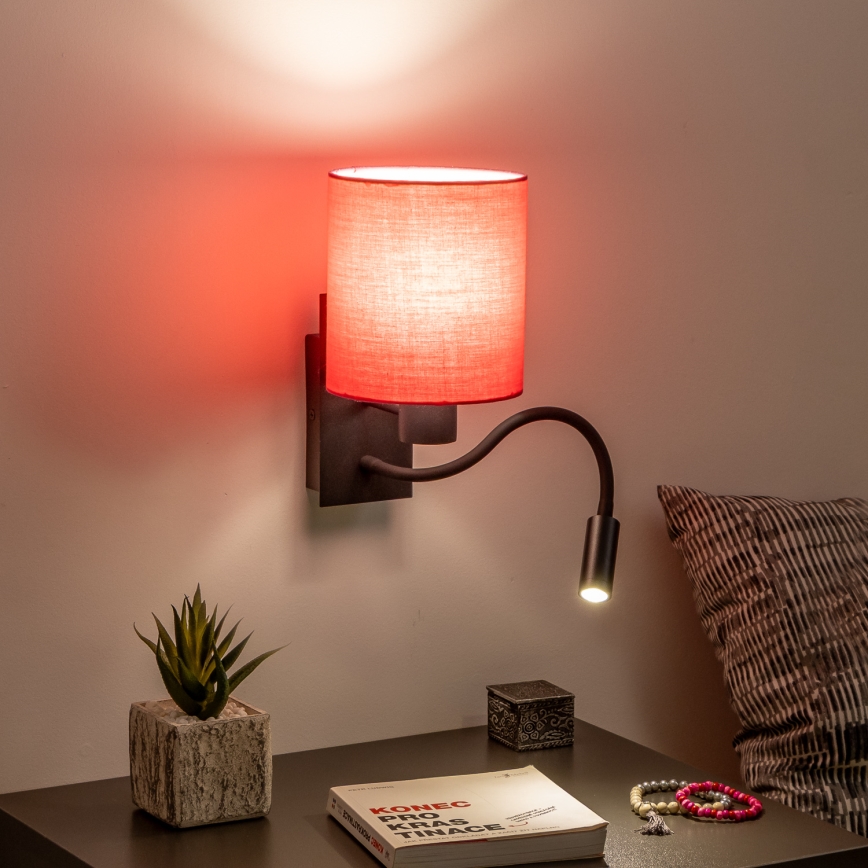 Brilagi - LED Lampada flessibile da muro NUBILA 1xE27/25W/230V + LED/3W nero/rosa