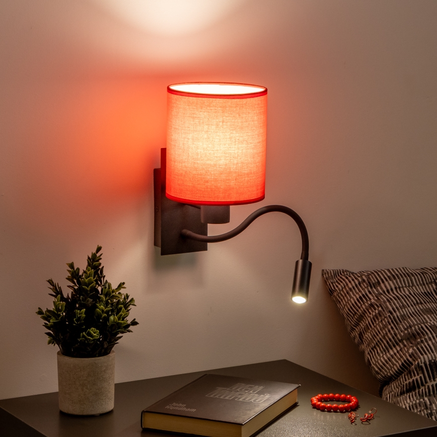 Brilagi - LED Lampada flessibile da muro NUBILA 1xE27/25W/230V + LED/3W nero/rosso