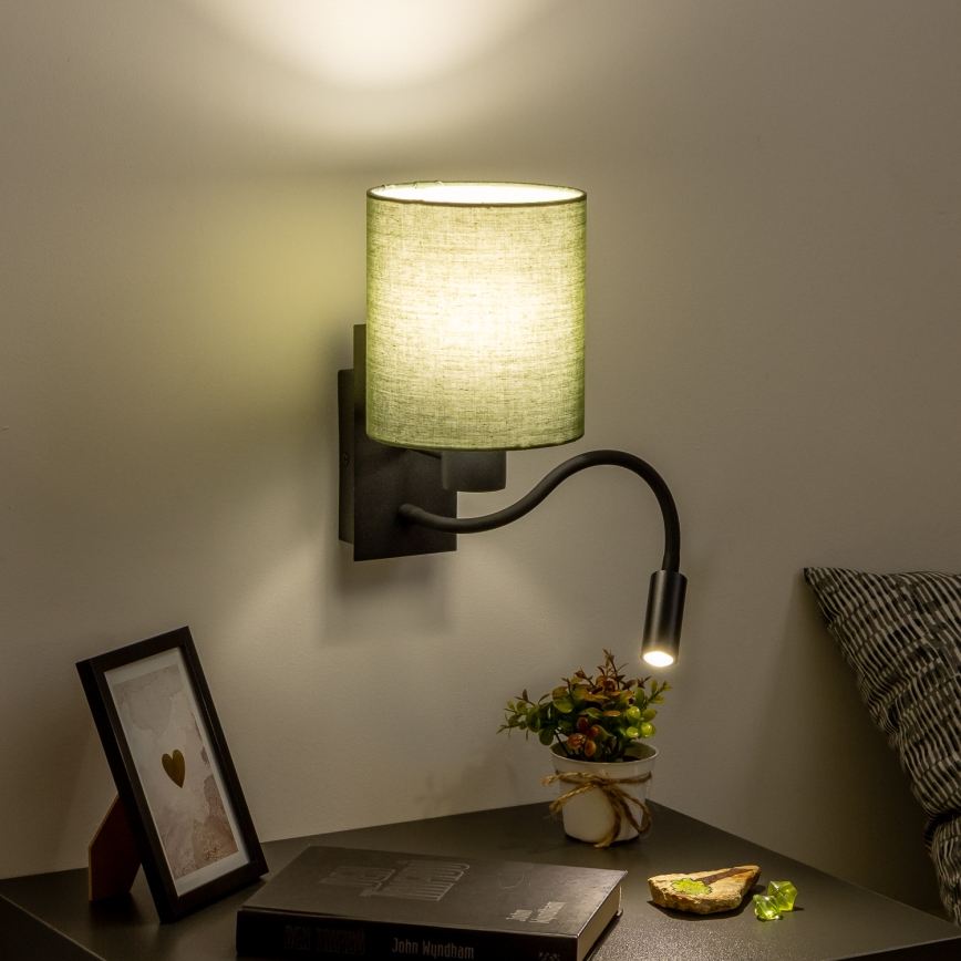 Brilagi - LED Lampada flessibile da muro NUBILA 1xE27/25W/230V + LED/3W nero/verde