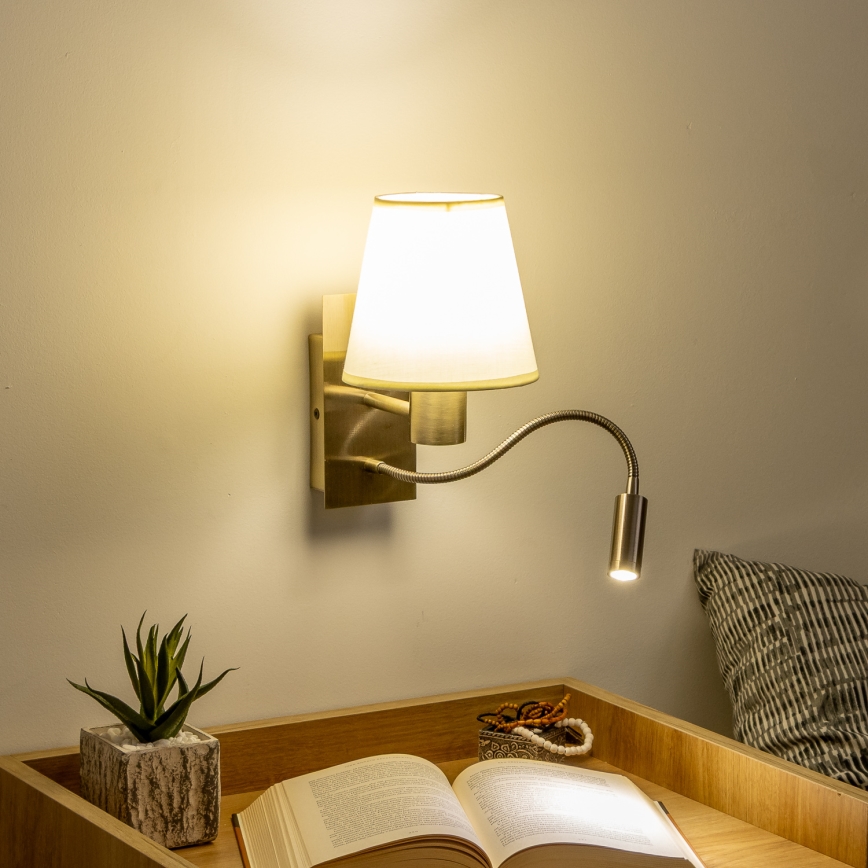 Brilagi - LED Lampada flessibile da muro NUBILA 1xE27/25W/230V + LED/3W ottone/color crema