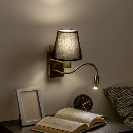 Brilagi - LED Lampada flessibile da muro NUBILA 1xE27/25W/230V + LED/3W ottone/nero