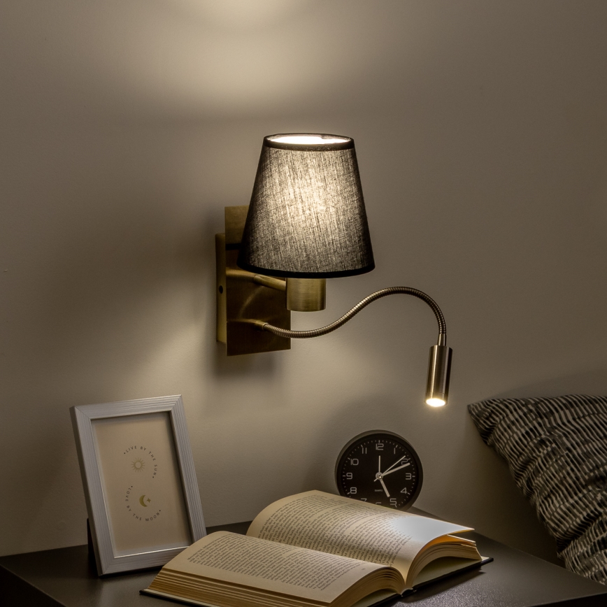 Brilagi - LED Lampada flessibile da muro NUBILA 1xE27/25W/230V + LED/3W ottone/nero