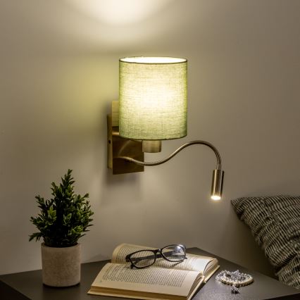 Brilagi - LED Lampada flessibile da muro NUBILA 1xE27/25W/230V + LED/3W ottone/verde