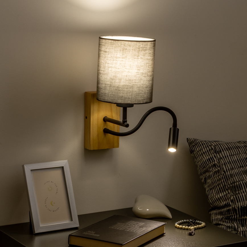 Brilagi - LED Lampada flessibile da muro NUBILA WOOD 1xE27/25W/230V + LED/3W quercia/antracite