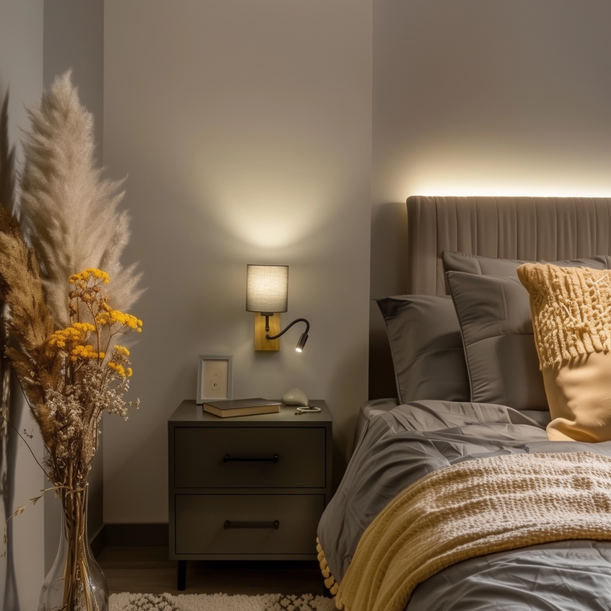 Brilagi - LED Lampada flessibile da muro NUBILA WOOD 1xE27/25W/230V + LED/3W quercia/antracite