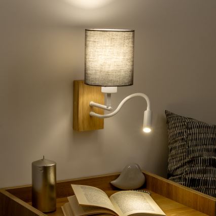 Brilagi - LED Lampada flessibile da muro NUBILA WOOD 1xE27/25W/230V + LED/3W quercia/antracite