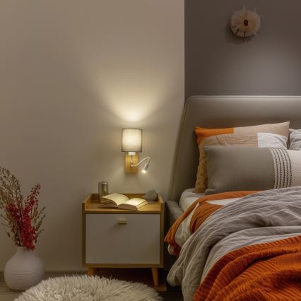 Brilagi - LED Lampada flessibile da muro NUBILA WOOD 1xE27/25W/230V + LED/3W quercia/antracite