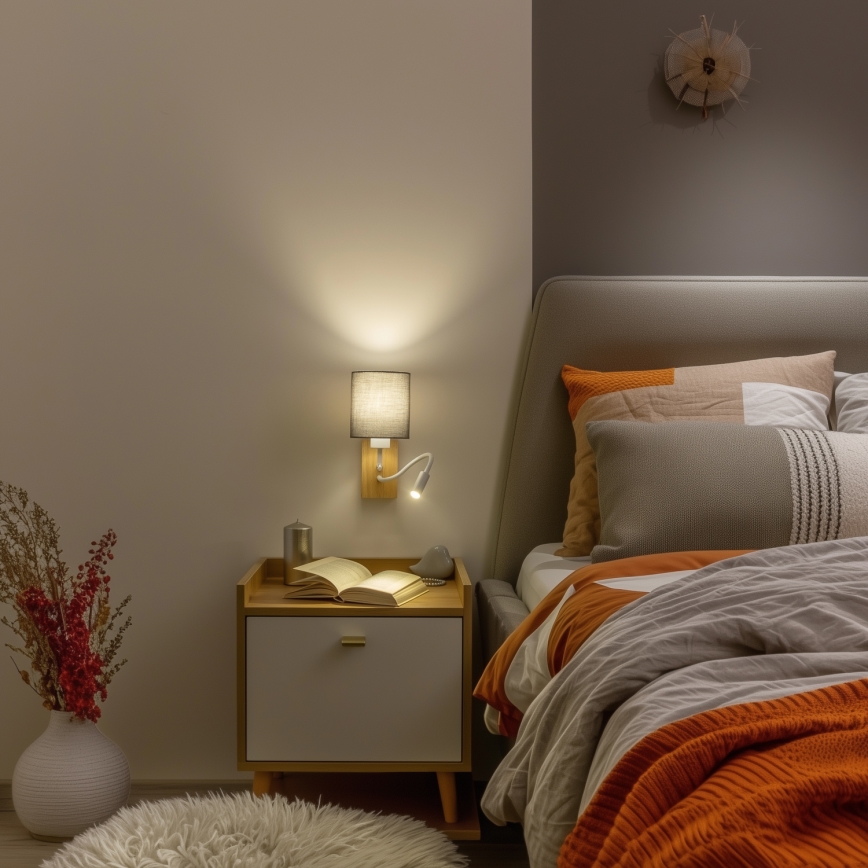 Brilagi - LED Lampada flessibile da muro NUBILA WOOD 1xE27/25W/230V + LED/3W quercia/antracite