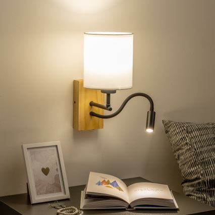 Brilagi - LED Lampada flessibile da muro NUBILA WOOD 1xE27/25W/230V + LED/3W quercia/bianco