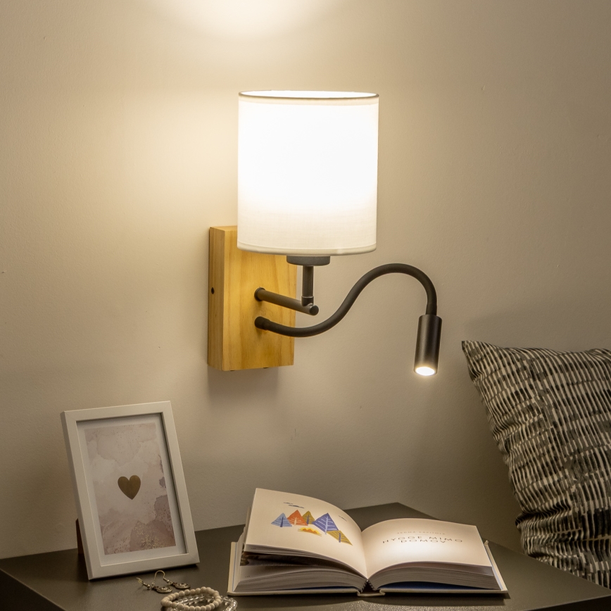 Brilagi - LED Lampada flessibile da muro NUBILA WOOD 1xE27/25W/230V + LED/3W quercia/bianco