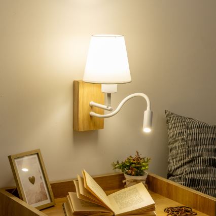 Brilagi - LED Lampada flessibile da muro NUBILA WOOD 1xE27/25W/230V + LED/3W quercia/bianco
