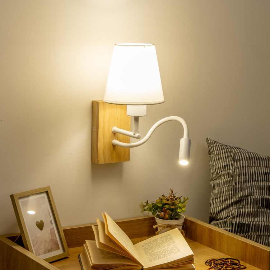 Brilagi - LED Lampada flessibile da muro NUBILA WOOD 1xE27/25W/230V + LED/3W quercia/bianco