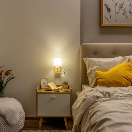 Brilagi - LED Lampada flessibile da muro NUBILA WOOD 1xE27/25W/230V + LED/3W quercia/bianco