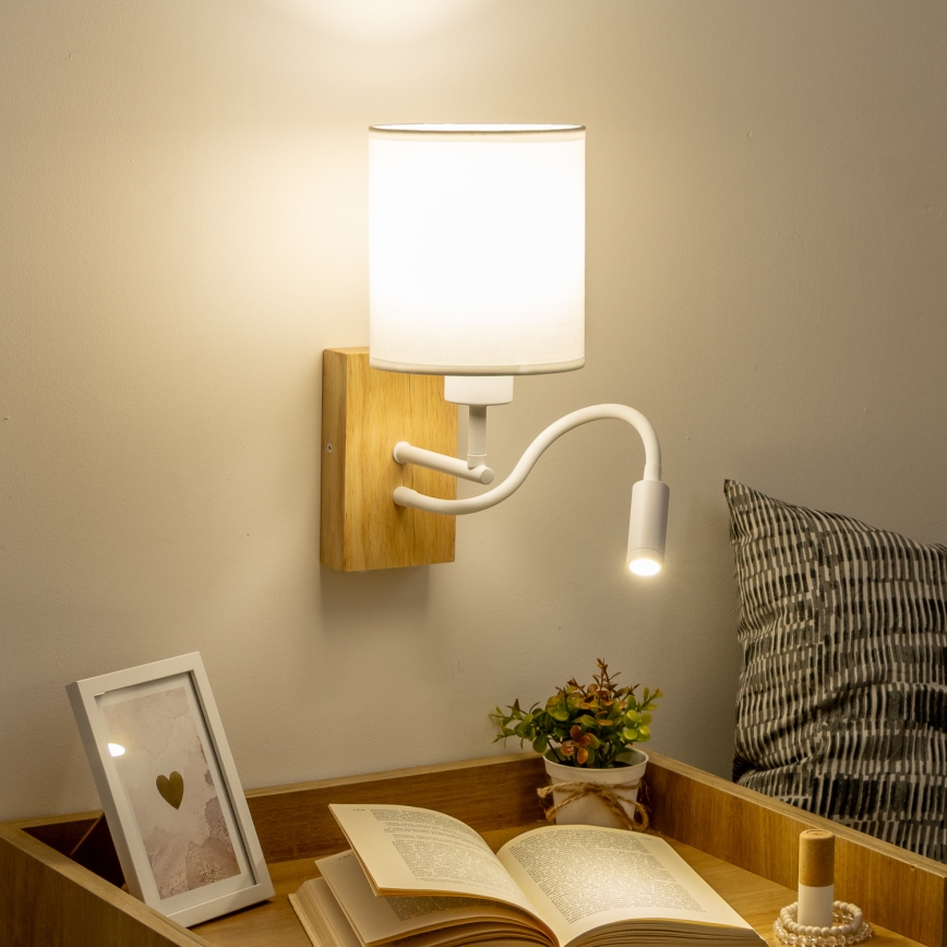 Brilagi - LED Lampada flessibile da muro NUBILA WOOD 1xE27/25W/230V + LED/3W quercia/bianco