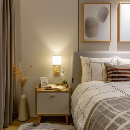 Brilagi - LED Lampada flessibile da muro NUBILA WOOD 1xE27/25W/230V + LED/3W quercia/bianco