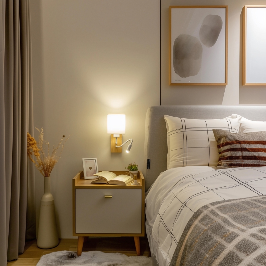 Brilagi - LED Lampada flessibile da muro NUBILA WOOD 1xE27/25W/230V + LED/3W quercia/bianco