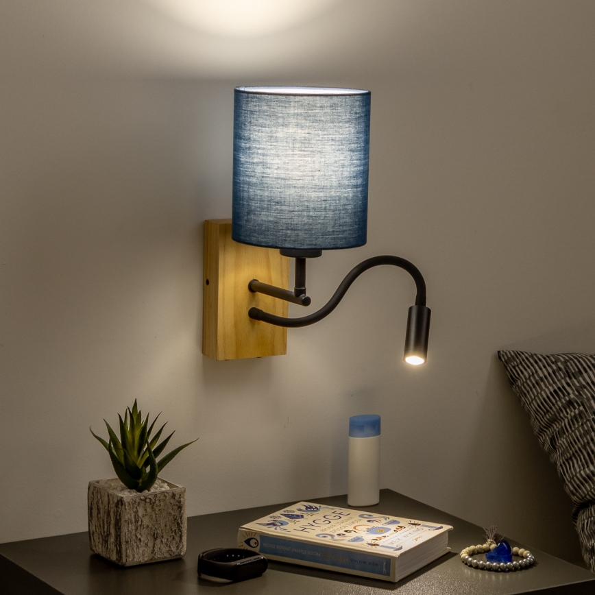 Brilagi - LED Lampada flessibile da muro NUBILA WOOD 1xE27/25W/230V + LED/3W quercia/blu scuro