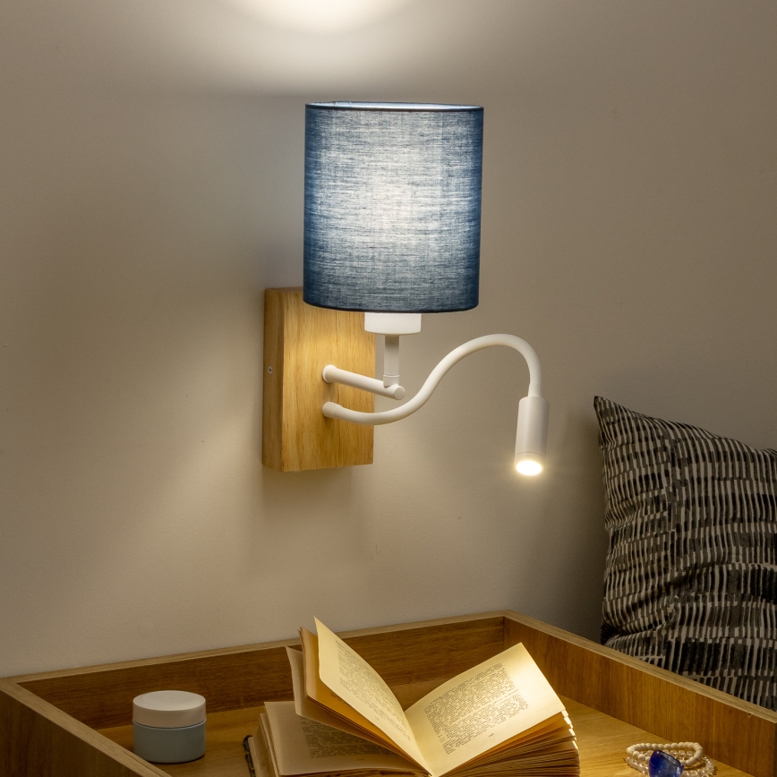 Brilagi - LED Lampada flessibile da muro NUBILA WOOD 1xE27/25W/230V + LED/3W quercia/blu scuro