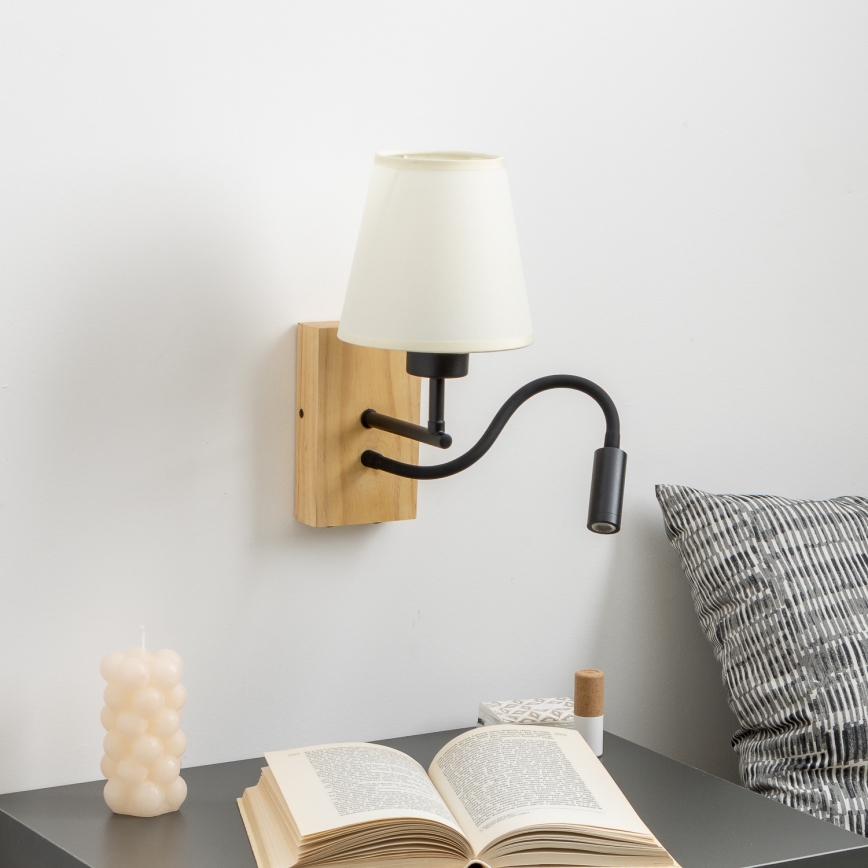 Brilagi - LED Lampada flessibile da muro NUBILA WOOD 1xE27/25W/230V + LED/3W quercia/color crema