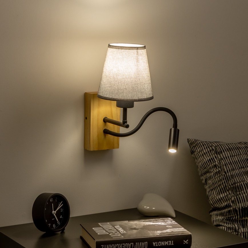 Brilagi - LED Lampada flessibile da muro NUBILA WOOD 1xE27/25W/230V + LED/3W quercia/grigio
