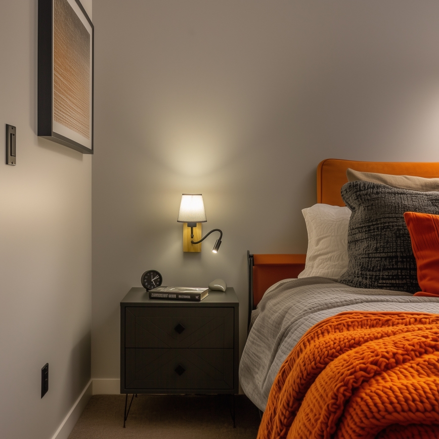 Brilagi - LED Lampada flessibile da muro NUBILA WOOD 1xE27/25W/230V + LED/3W quercia/grigio