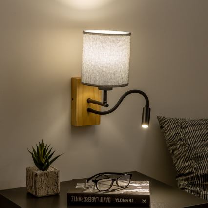 Brilagi - LED Lampada flessibile da muro NUBILA WOOD 1xE27/25W/230V + LED/3W quercia/grigio