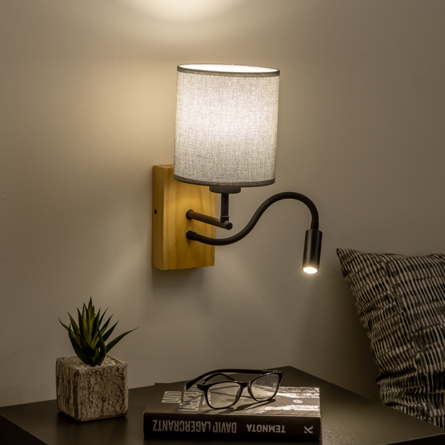Brilagi - LED Lampada flessibile da muro NUBILA WOOD 1xE27/25W/230V + LED/3W quercia/grigio
