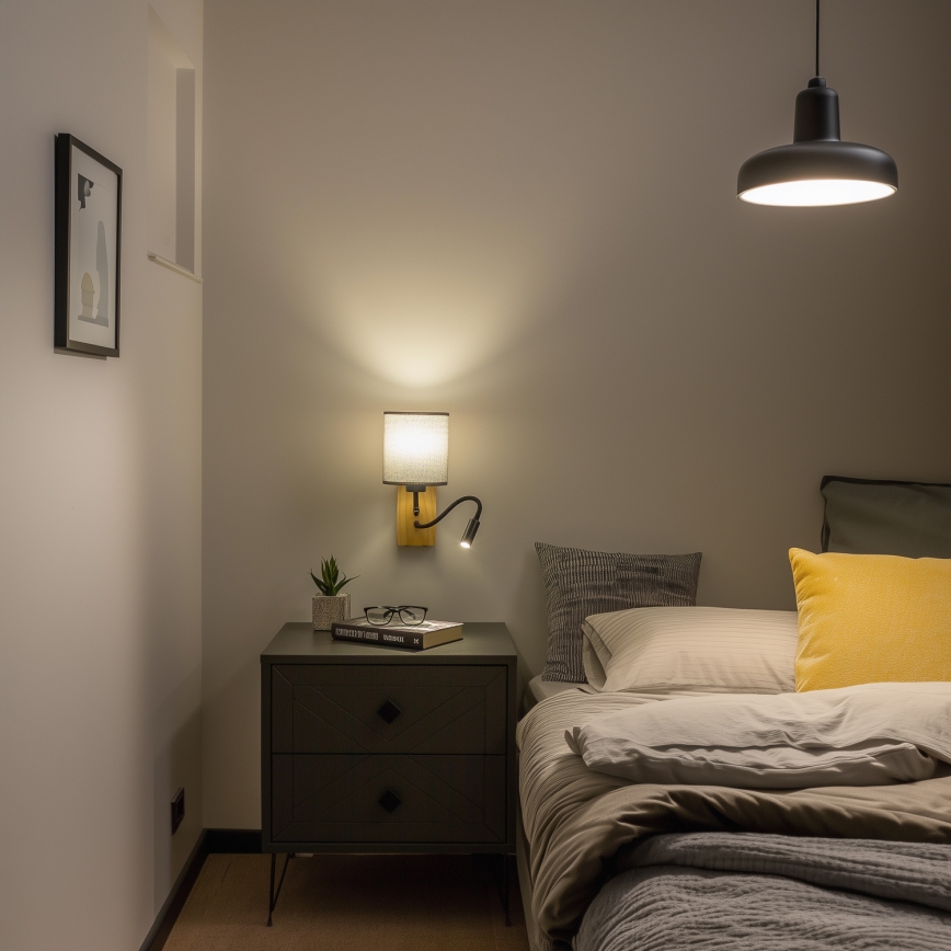 Brilagi - LED Lampada flessibile da muro NUBILA WOOD 1xE27/25W/230V + LED/3W quercia/grigio