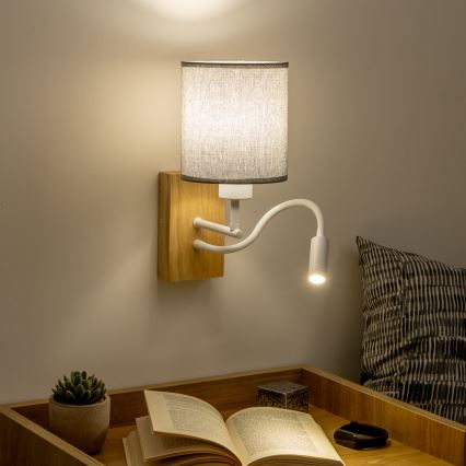 Brilagi - LED Lampada flessibile da muro NUBILA WOOD 1xE27/25W/230V + LED/3W quercia/grigio