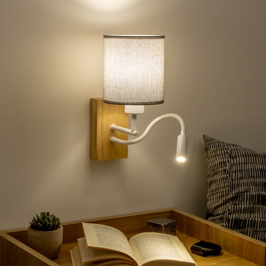 Brilagi - LED Lampada flessibile da muro NUBILA WOOD 1xE27/25W/230V + LED/3W quercia/grigio