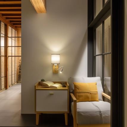 Brilagi - LED Lampada flessibile da muro NUBILA WOOD 1xE27/25W/230V + LED/3W quercia/grigio