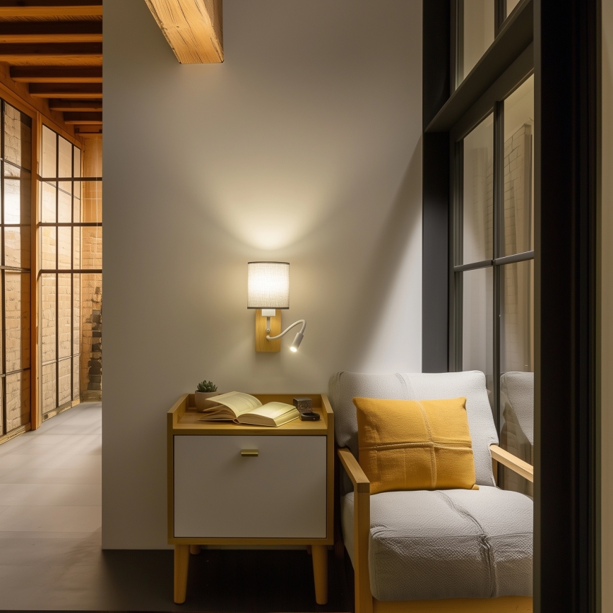 Brilagi - LED Lampada flessibile da muro NUBILA WOOD 1xE27/25W/230V + LED/3W quercia/grigio